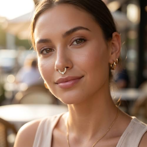 Image of RUVEE Nose & Ear Clip Titanium Plated Pin Non Pierced Just Press for Women & Girls Septum Ring