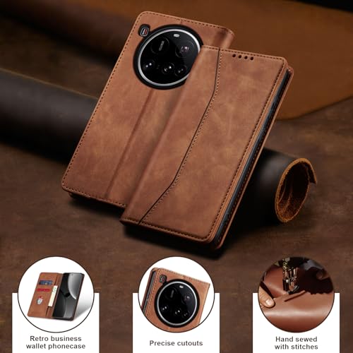 Image of Jasonyu Mobile Phone Case for Xiaomi 15 Ultra, Leather Flip, Foldable, Shockproof, Magnetic, Premium PU Leather Stand Function, Card Slots, Protective Case, Flip Case, Brown