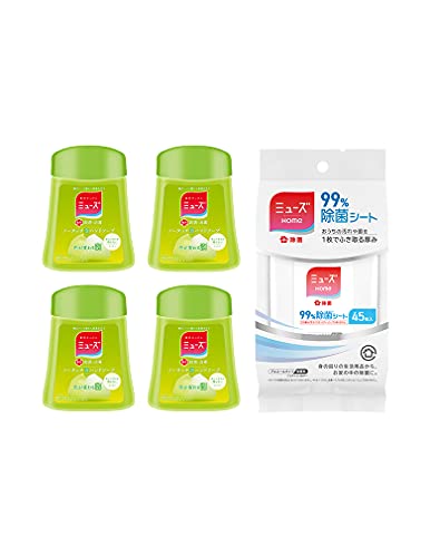 ミューズ ノータッチ 泡 ハンドソープ 詰替 香りが残らない キッチン用 殺菌 消毒 専用自動ディスペンサー用 保湿成分配合 お徳用 まとめ買いセット 250ml×4+アルコール 除菌 ミューズホーム 99%除菌シート 45枚