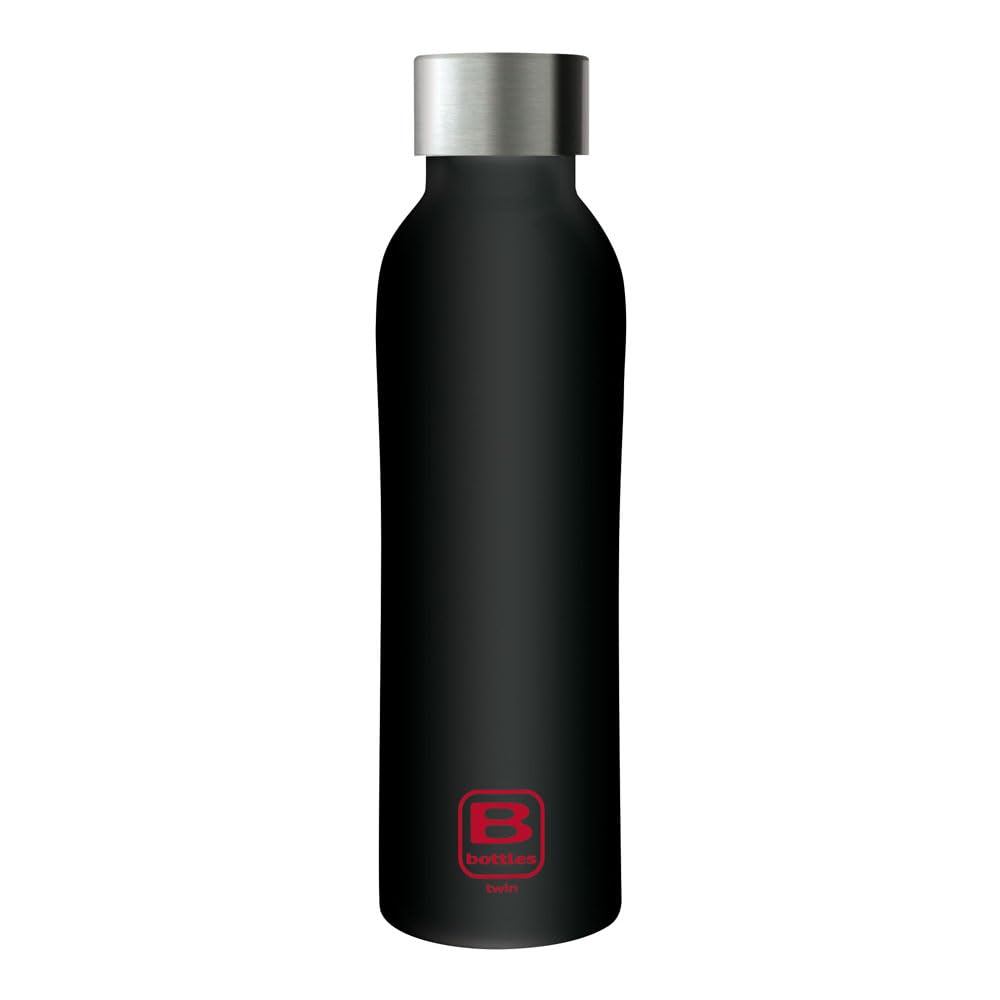 Bugatti B Bottles Twin Bouteille Isotherme Garde Les liquides Chauds Pendant 12h Froid Pendant 24h la Glace Pendant 36h Bouteille Acier Inoxydable 18/10 écologique (Black, 500)