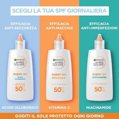 Garnier Fluido Viso Anti Imperfezioni, Uso Quotidiano, Protezione Solare Molto Alta Spf 50+, Effetto Invisibile, Con Niacinamide, Dermatologicamente Provato, Super Uv, Ambre Solaire, 40 Ml - 8