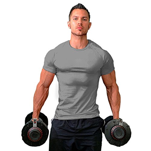 ZUEVI Men's Workout Shirts Slim Fit Athletic Bodybuilding T-Shirts Short Sleeve Tees4