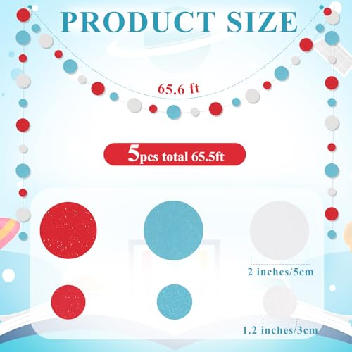 Image of Outus 5 Pieces Colorful Circle Garland Banner Hanging Paper Dot Decorations for Classroom, Birthday Party, Baby Shower, Wedding Backdrop & Photo Booth Graduation Decor (Light Blue,White,Red)