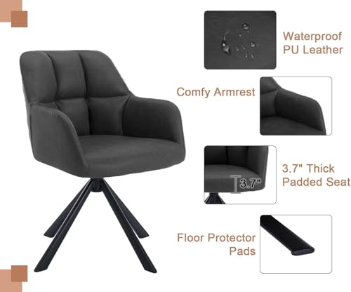 Image of Finch Fox Battle Modern 360 Swivel Mid-Back Arm Faux-Leather Study Upholstered Comfortable Metal Base Computer Office Desk Chair in Black Color