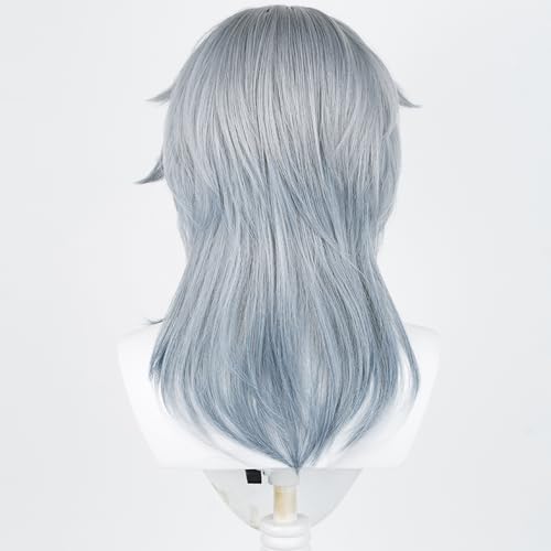 Image of Sunday Anime Gray Blue Wig with Bangs Men Long Straight Wig Layered Haircut Game Cosplay Wigs Halloween,Christmas,Comic con,Game Show,Party,Carnival