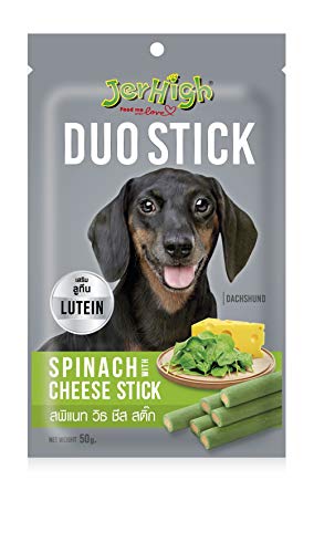 Jerhigh DuoStick Chicken Dog Treats, Human Grade High Protein Chicken, Fully Digestible Healthy Snack & Training Treat, Free from by-Products & Gluten, Spinach with Cheese (3 X 50g) Sold by DogsNCats (B08R8F7HKH) Amazon Price History, Amazon Price Tracker