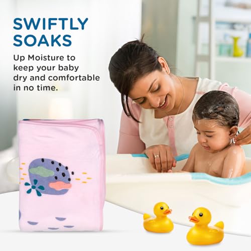Image of Mee Mee Hooded Baby Bath Towel for New Born | Wash Cloth, Quick Absorbent, Can be Used for Baby Swaddling, Extra Soft Cotton Towels for Kids /Toddlers /Infants /Babies, Pack of 1, (Pink Rain) 80X80 CM