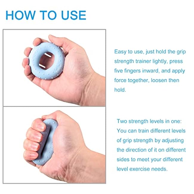 uxcell Hand Grip Strengtheners, 5 Level: 20-30/30-40/40-50/50-60/60-70Lb Silicone Rings Fingers Forearms Exercise Grip Trainer for Rock Climbing