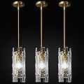 LIANGMH Modern Crystal Pendant Lighting Gold Pendant Lights Mini Glass Chandeliers, Adjustable Pendant Light Fixture for Kitchen Island Bedroom Living Room Dining Room Corridor(3Pack)