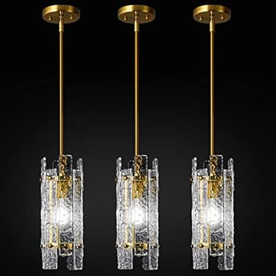 LIANGMH Modern Crystal Pendant Lighting Gold Pendant Lights Mini Glass Chandeliers, Adjustable Pendant Light Fixture for Kitchen Island Bedroom Living Room Dining Room Corridor(3Pack)