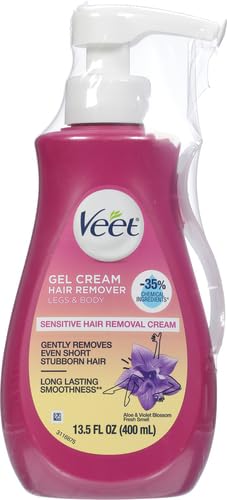 Image of Veet Sensitive Skin Hair Removal Cream For Women, Painless Bikini Hair Removal Gel, Dermatologically Tested Depilatory Cream For Bikini Line, Legs, Arms, Underarms, 13.5 FL OZ Pump Bottle with Tool