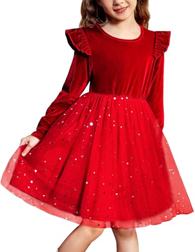 Arshiner Samtkleid Mädchen Tüllkleid Kleinkind Festkleider Rundhals...