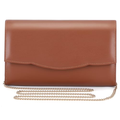 Brown PU Leather Evening Clutch with Detachable Chain for Wedding Party