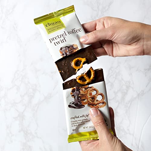 Chuao Chocolatier Pretzel Toffee Twirl Dark Chocolate Bars | Gourmet Chocolate Sea Salt Artisan European No Preservatives | For Gift Baskets, Christmas, Valentines Day, Gifts For Women, Men, Birthday, Thank You, Care Package | 4 Pack #TOP5