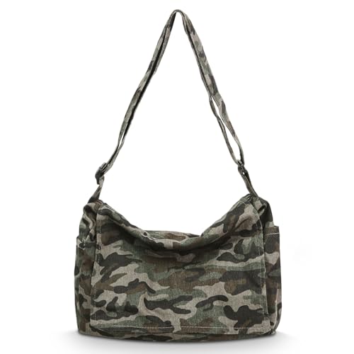 Boziee Bolso bandolera unisex grande para mujer, bolso de la compra, bolso de tela Cavans Fashion Bolsa de tela para el día a día/oficina/escuela/viajes, Cámara Verde
