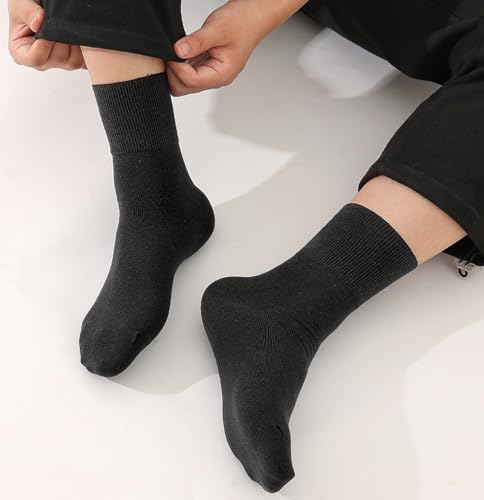 Rubber-Free Loose Wide Calf Cotton Crew Socks for Men and Women, Non-Binding Seamless Dress Socks Black, 5 Pairs3