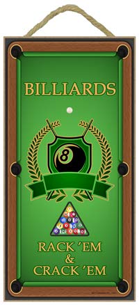SJT ENTERPRISES, INC.Billiards - Vertical Sign - Rack'em & Crack'em - 8 Ball Logo in Middle of Pool Table 5'' x 10'' MDF Wood Plaque, Sign Great for The rec or Play Room Decoration (SJT 13831)