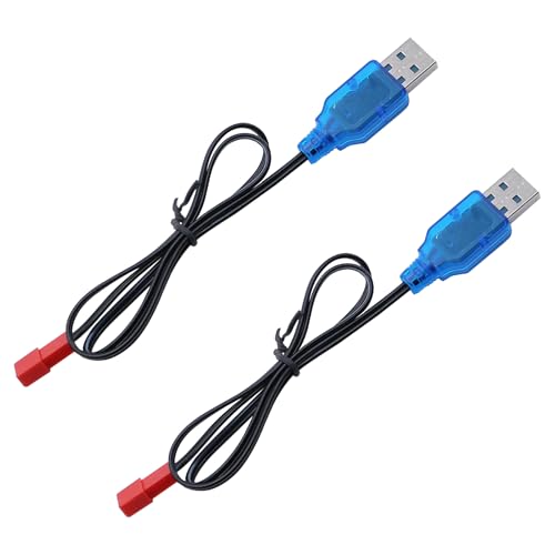 Tosiicop 3.7V Lipo Battery Charger - 2 PCS 1S Lipo JST Charger Cable with USB JST 2 Pin Plug for RC Car Battery Remote Control Toys Airplane FPV Boat Tank Helicopter