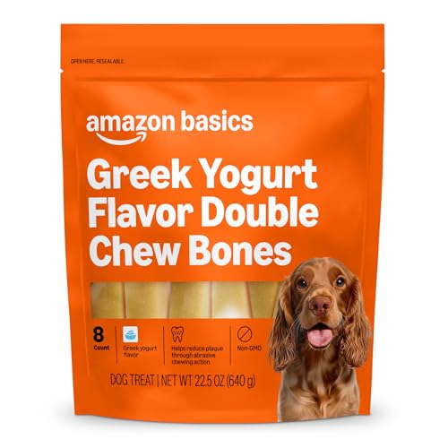 Amazon Basics Double Chew Bone Dog Treats, Greek Yogurt - 8 count, 1 pack