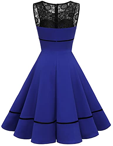 Bbonlinedress Women's 50S Vintage Floral Lace Retro Rockabilly Sleeveless Round Neck Cocktail Party Swing Dress Royalblue S #TOP1