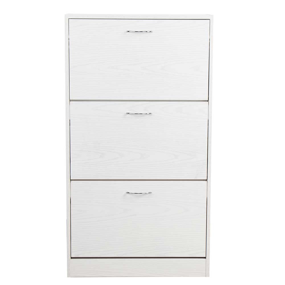 BAKAJI Scarpiera Portascarpe in Legno MDF con 3 Ante Porta Scarpe a Ribalta Maniglie in Metallo Doppia Profondità Dimensioni Compatte Slim 63 x 24 x 115 cm Ingresso Casa (Bianco Frassinato)