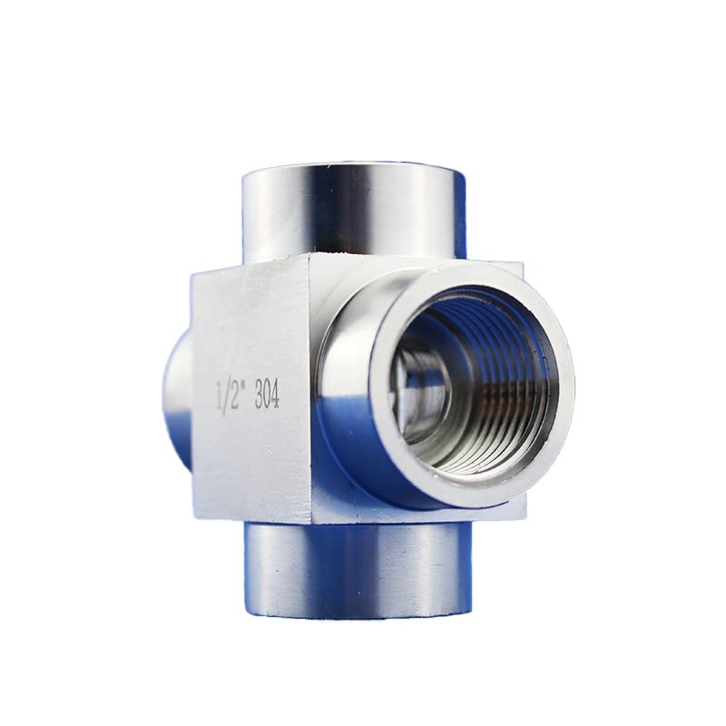 1 Raccordo a nipplo a 4 Vie ad Alta Pressione in Acciaio Inossidabile 304, Filettatura Femmina BSPP da 3/4", Diametro Trasversale uguale