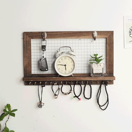 Étagère murale pratique bois métal SHINEOFI rangement clés objets - 8