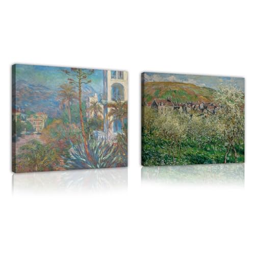 Décoration salon champêtre avec ce lot de 2 toiles Claude Monet paysages impressionnistes