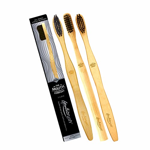 Image of Premium Bamboo Toothbrush Gentlebrush | Pack of 3 with Charcoal Activated Bristles | Family Pack