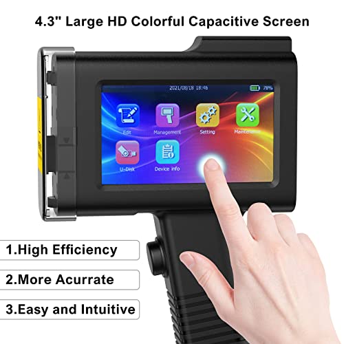 UPRINTJET BT-HH6105B2 Tragbarer Handdrucker mit Schnelles Trocknen Tintenpatrone Hand Tintenstrahldrucker, HD 4,3 Zoll Touchscreen Handheld Drucker für Logo/Datum/QR-Code/Barcode/Seriennummer
