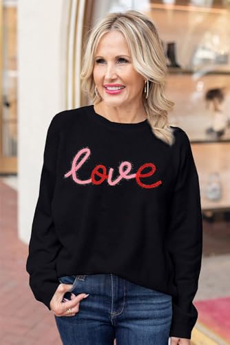 Image of LEMAFER Women 2026 Merry Christmas Round Neck Sequin Letters Sweater Casual Solid Slogan Long Sleeve Pullover Sweatshirt Tops