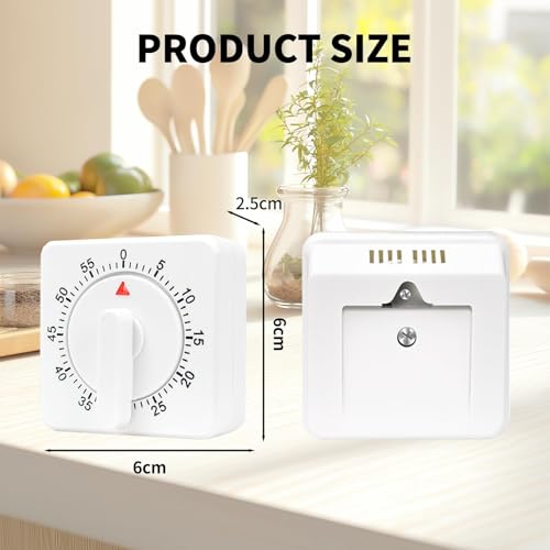 2 Pcs Kitchen Timer with Alarm : Square 60 Minute Mechanical Visual Cooking, Time Management Tools Hour Manual Countdown Timer for Baking, Homework, Exercise Auto Off No Batteries Required White - Image 5