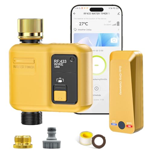 Shrivee Sistema di irrigazione intelligente Wi-Fi con uscite a 1 zona e 5 programmi Sistema di irrigazione con ritardo della pioggia/irrigazione automatica, ideale per serra e giardino