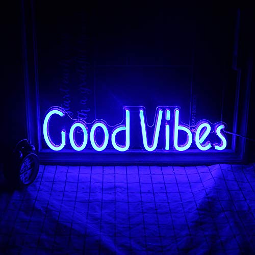 Good Vibes Neon Signs Good Vibes Words Neon Lights for Room Decor Light Lamp Bedroom Beer Bar Pub Hotel Party Restaurant Recreational Game Room Wall Art Decoration(19.6''×4.9'')