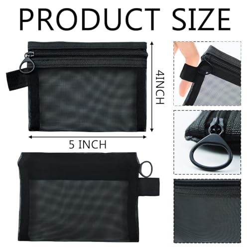8 PCS Small Zipper Pouch Black Coin Purse Mini Mesh Pouches Cosmetic Bag Travel Portable Makeup Case Mesh Organizing Storage Bags with Keychain for Women3