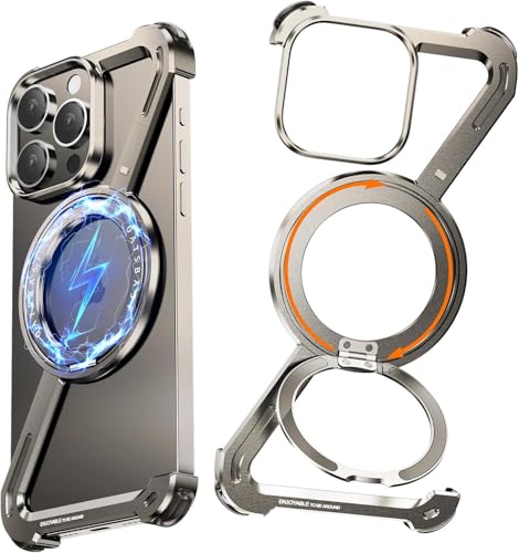 NIFBANG Z Case Natural Titanium for iPhone 16 Pro Max Phone Case,Frameless with Stand,360&deg;Rotating...