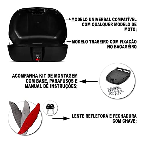 Bau Bauleto 45 Litros Smart Box 2 capacetes Refletor Vermelho Pro Tork