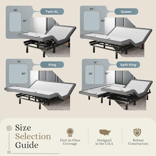 Image of Sven & Son Classic Adjustable Bed Base, Head and Foot Lift, Massage, Under-Bed Lights, USB, Memory, Zero Gravity Smart Frame - Split King