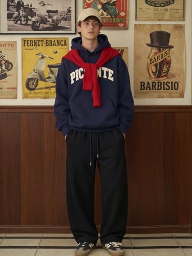 Image of Mens Baggy Sweatpants Wide Leg Casual Elastic Waist Drawstring Athletic Loose Jogger Fall Sweat Pants with Pockets