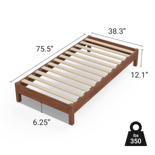 Image of LIFEMENT Twin Bed Frame Signature Wood Platform, Noise Free, Under Bed Storage, No Box Spring Needed, Easy Assembly, Natural Walnut