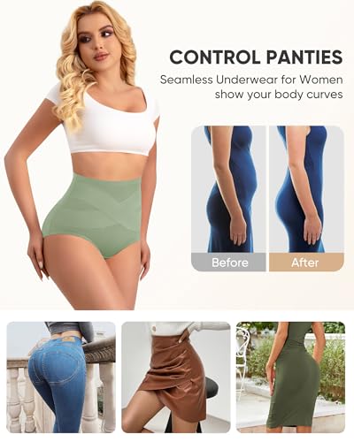 Women's High Waisted Cotton Underwear Panties Ladies Stretch Breathable Full Coverage Briefs 4 Pack3