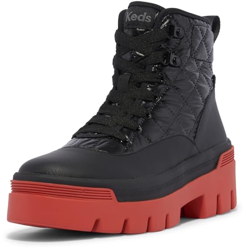 Keds Women's Soho Boot, Black/Red Quilted Nylon, 7 Medium