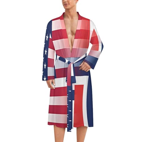 Bata de baño ligera para hombre ropa de dormir suave con banderas de manga larga