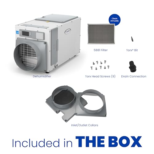 Image of AprilAire E100 Whole House Dehumidifier for Basement & Crawl Space - 100-Pint High-Capacity Commercial Dehumidifier for Homes Up to 5,500 Sq. Ft. with Pump, Drain Hose, & Hanging Kit for DIY Install