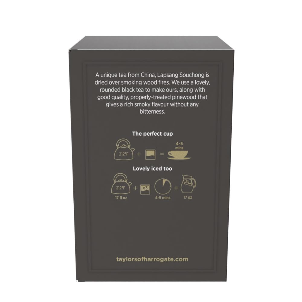 Taylors of Harrogate Lapsang Souchong, Black Tea, Pillow Tea Bags, 50 Count (Pack of 6), Smoky, Rich and Strong, Caffeinated, Enjoy Hot or Iced, 300 Teabags Total