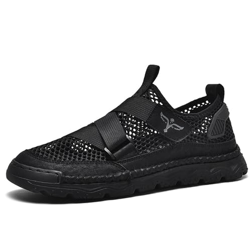 Men's Breathable Splicing Mesh Sport Sandals, Summer Comfy Leather Non-Slip Sports Beach Sandals