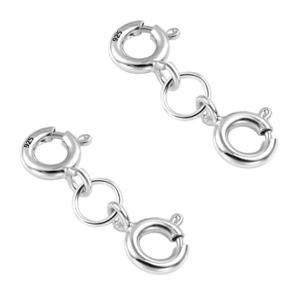 2Pcs Silver Double Clasps Silver Necklace Extension Clasp Sterling Silver Spring Double Clasps for Necklace Bracelet Jewelry Making