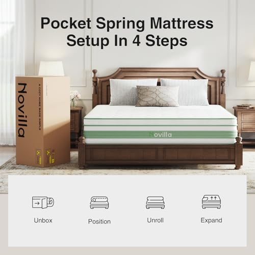 Image of Novilla Queen Size Mattress 14 Inch, Hybrid Mattress in a Box|Gel Memory Foam & Individual Pocket Springs, Medium Firm, Motion Isolation, Cool Sleep & Pressure Relief, CertiPUR-US