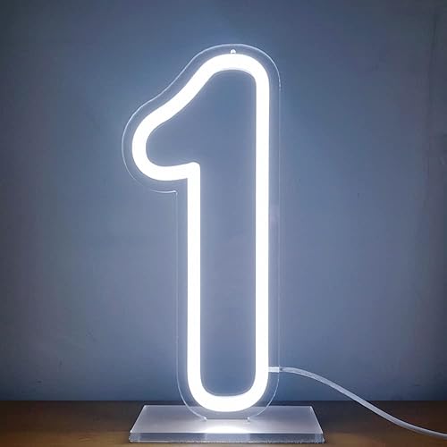 Miniatura 6 de Letrero LED de neón número 1, para fiesta de cumpleaños, luz de neón de un bebé, primer cumpleaños, boda, aniversario, decoración de neón (15