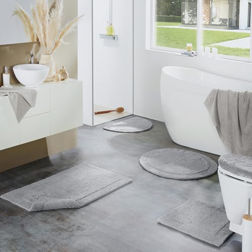 Erwin Müller WC-Deckelbezug Uni Serie Stuttgart hellgrau Größe 45x50 cm - Unterseite rutschhemmend, mit Schnürung, 100% Baumwolle